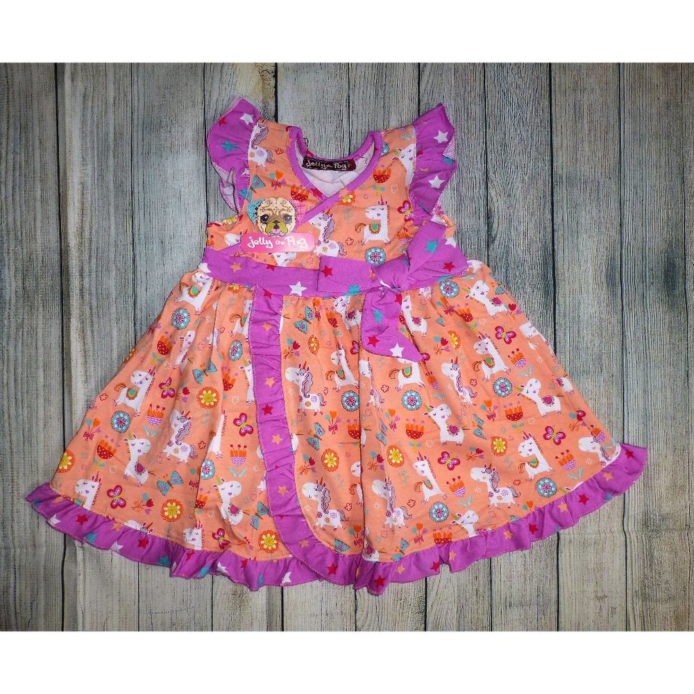 Jelly the Pug Unicorn Mischa Girls Ruffle Dress